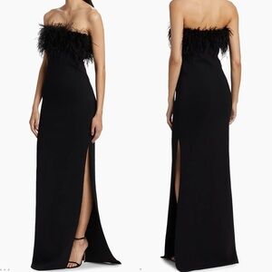 NWT ML Monique Lhuillier Lisette Feather Strapless Gown small in black